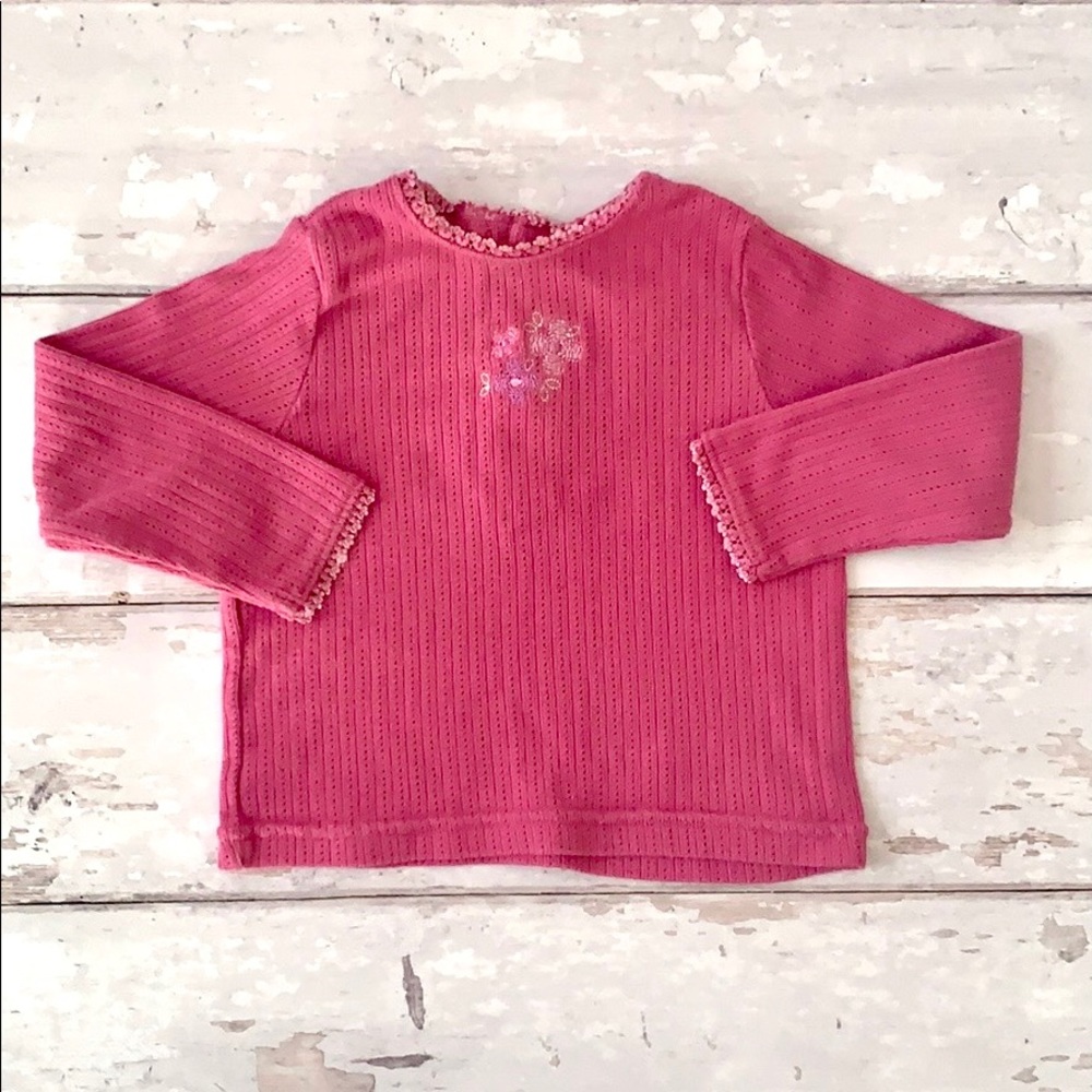 Baby Girls 12m Knit Long Sleeve Shirt Mauve Pink Flower Embroidery Toddler